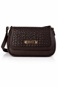 Nautica Brown Woven Crossbody Bag Flap Purse Gold Detail Stylish Handbag