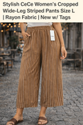 Stylish ceCe Women's Cropped Wide-Leg Striped Pants S ize L | Rayon Fabric | New w/Tags