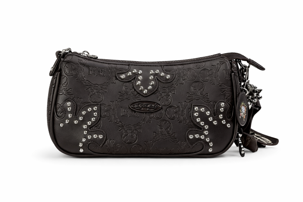 Ed Hardy Brown Studded Shoulder Bag Crossbody Purse Y2K Style Tattoo Design