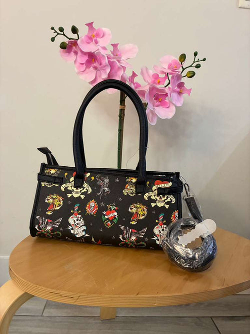 Cartera Ed Hardy Mujer | Bolso Fashion Print Negro con Correa Ajustable