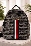 Tommy Hilfiger Backpack Black Monogram w/ Signature Stripe | Stylish Travel Bag | Like New