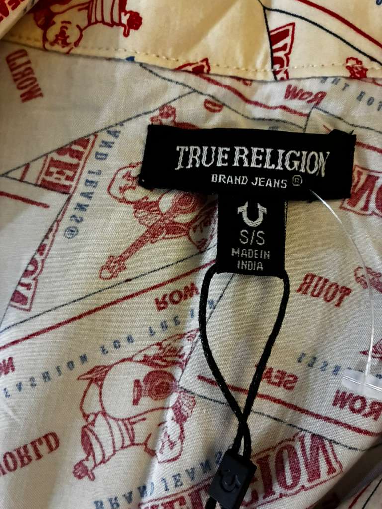 True Religion Men’s Button Up Shirt Red Graphic Print | Western Style | New w/ Tags