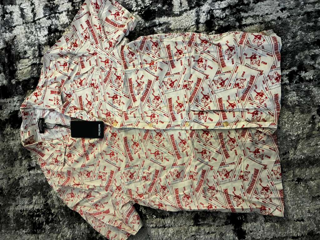 True Religion Men’s Button Up Shirt Red Graphic Print | Western Style | New w/ Tags
