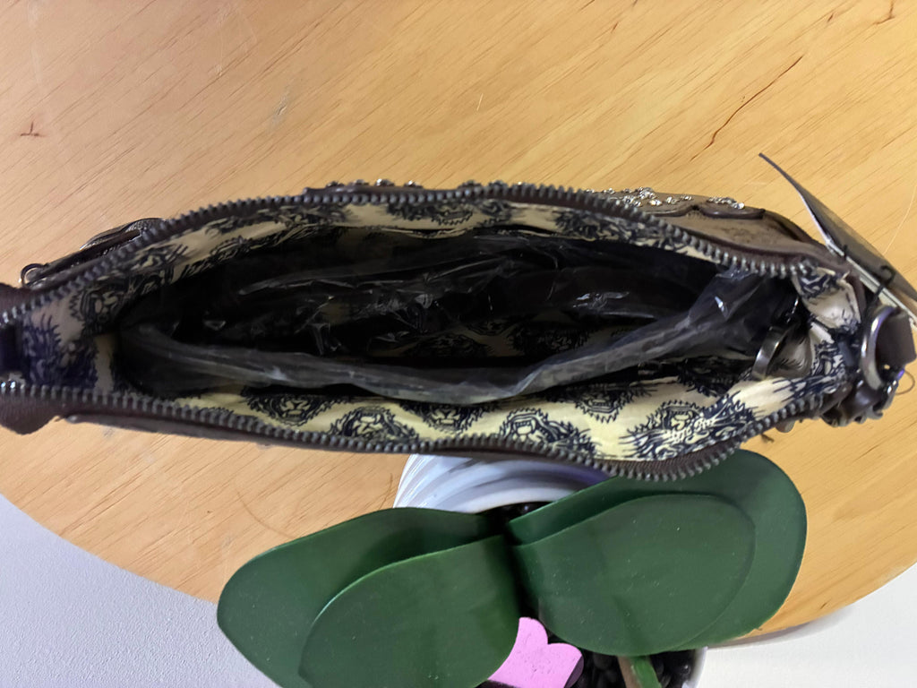 Ed Hardy Brown Studded Shoulder Bag Crossbody Purse Y2K Style Tattoo Design