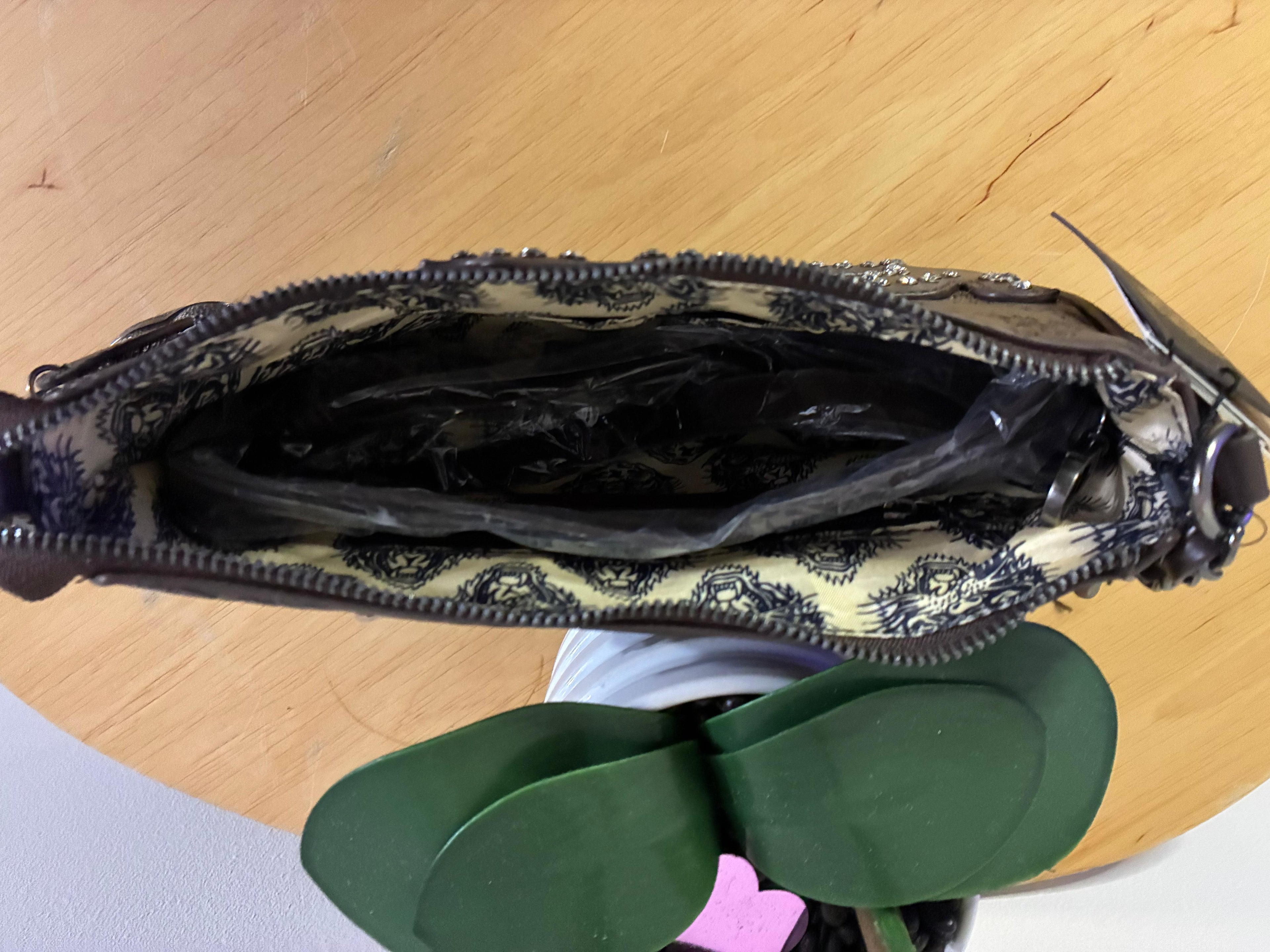 Ed Hardy Brown Studded Shoulder Bag Crossbody Purse Y2K Style Tattoo Design