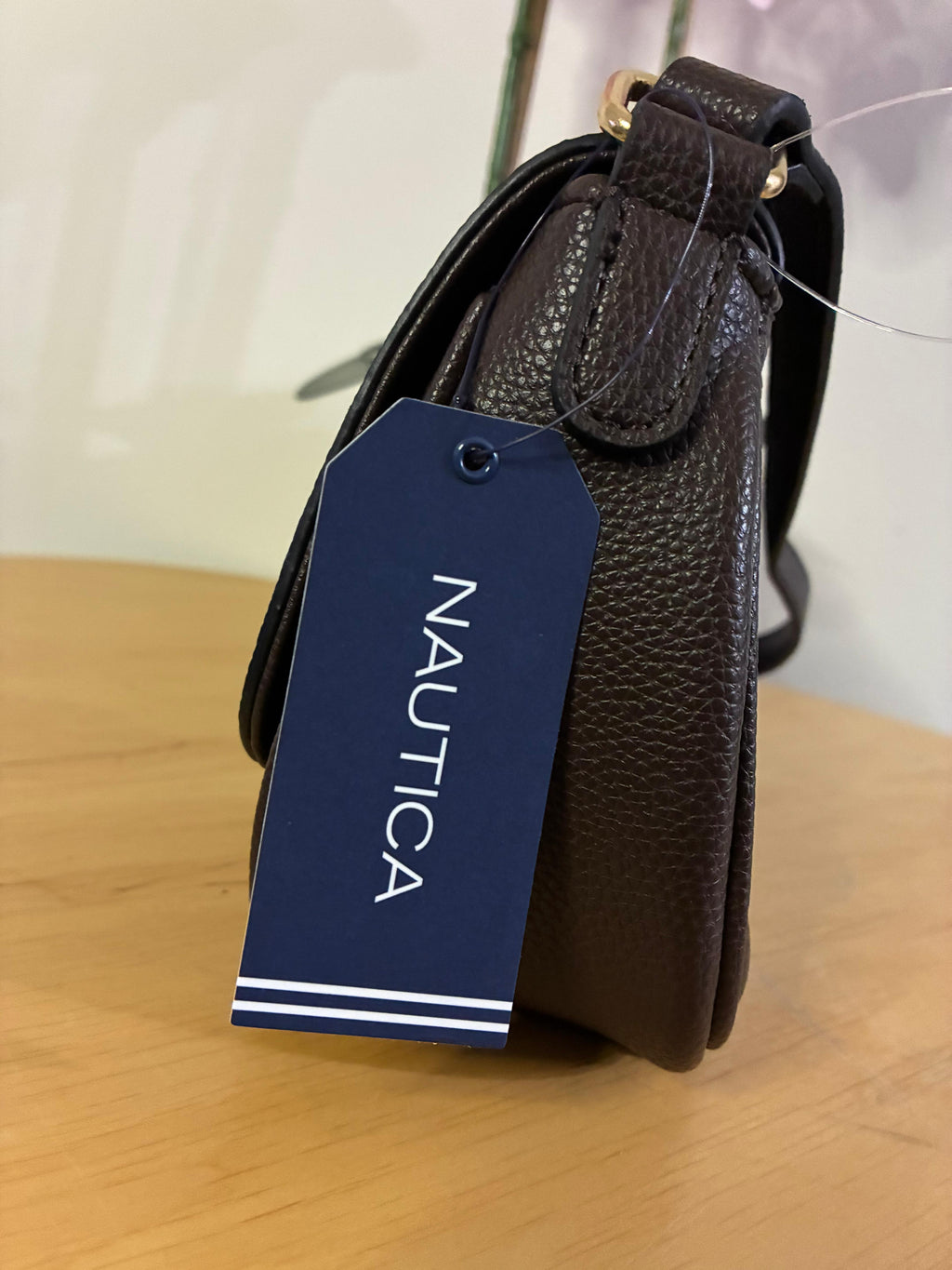 Nautica Brown Woven Crossbody Bag Flap Purse Gold Detail Stylish Handbag